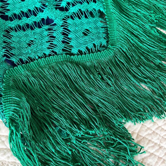 JUDITH MARCH Kelly Green Lace Crochet Fringe Skirt L - Maximalism - Picture 7 of 11